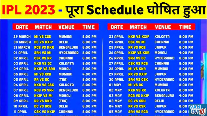 IPL Schedule Time Table