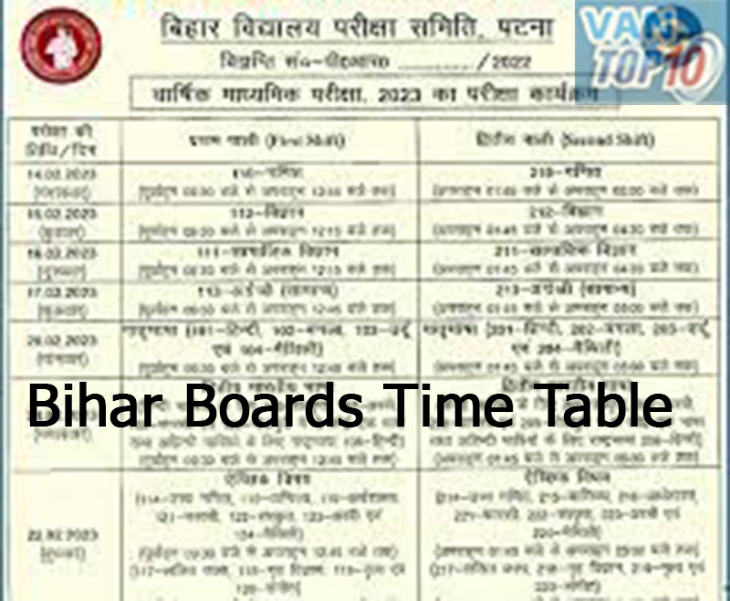 Bihar Boards Time Table 2023